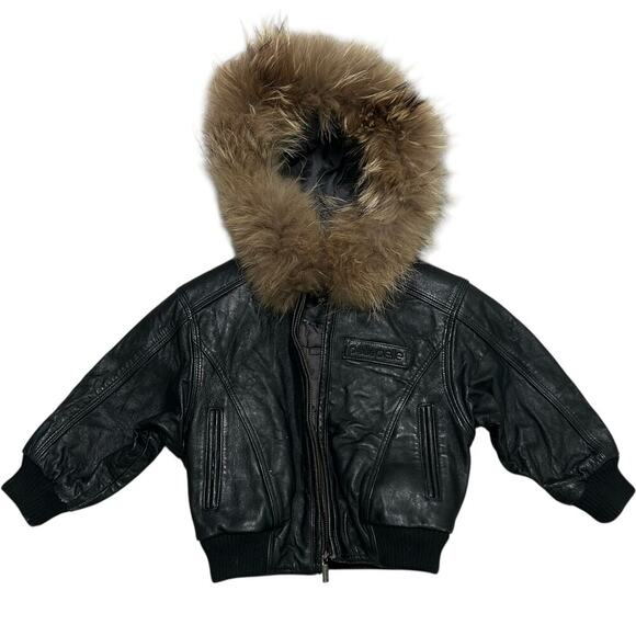 Pelle Pelle Fur Hood Trim Kids Leather Jacket